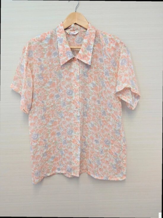 Tops - Vintage 80s Pastel Floral Blouse Short Sleeve Lightweight Top Womens UK Size 14